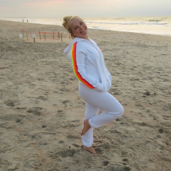 Aviator Nation Sweatpants White Neon Stripe AV Sweats Joggers - Picture 6 of 6